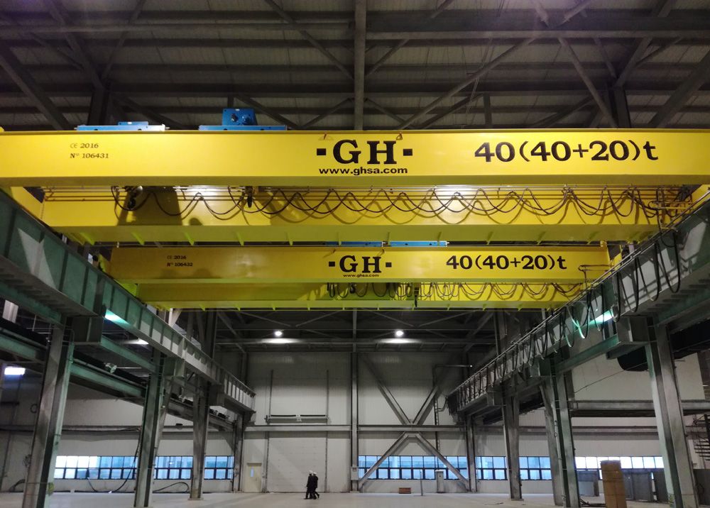 2 grúas puente con polipasto de 40(40+20)t de capacidad de elevación para cliente Kangde en China 2 grúas puente con polipasto de 40(40+20)t de capacidad de elevación para cliente Kangde en China