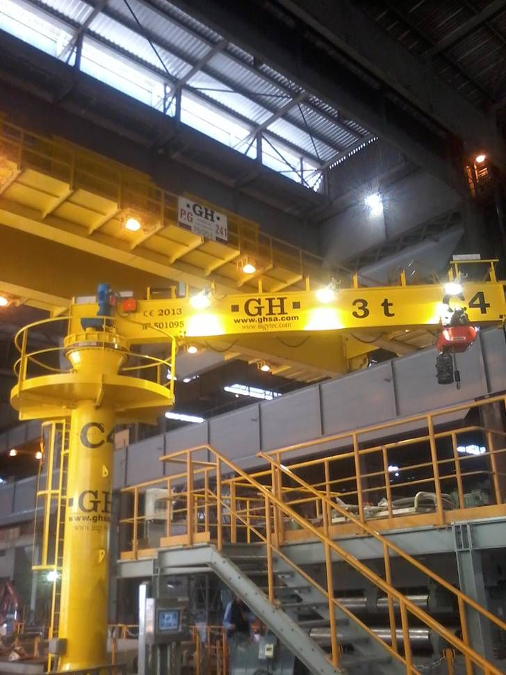 Steel mill facility equipped with cranes from GH CRANES & COMPONENTS. Among others, the supply includes a 75/20 t EOT crane, 7 jib cranes and a 2×80 t semi-gantry. Installation made by Ingytec, our distributor in Argentina. (www.ingytec.com). Steel mill facility equipped with cranes from GH CRANES & COMPONENTS. Among others, the supply includes a 75/20 t EOT crane, 7 jib cranes and a 2×80 t semi-gantry. Installation made by Ingytec, our distributor in Argentina. (www.ingytec.com).